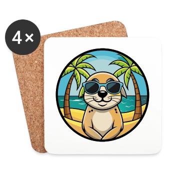 Seskar phoque chien race dessin animé lunettes de soleil plage - Dessous de verre (lot de 4) - blanc - Devant