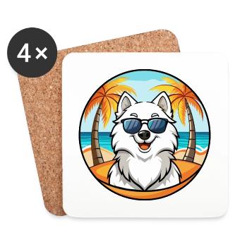 Samojede Hunderasse Cartoon Sonnenbrille Strand - Untersetzer (4er-Set) - Weiß - Vorne