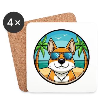 Skandinavische Hunderasse Cartoon Sonnenbrille Strand - Untersetzer (4er-Set) - Weiß - Vorne