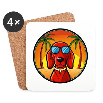 Redbone Coonhound Hunderasse Cartoon Sonnenbrille Strand - Untersetzer (4er-Set) - Weiß - Vorne