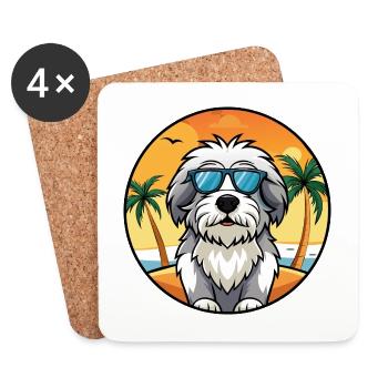 Polnische Tiefland-Schäferhund-Rasse Cartoon-Sonnenbrille - Untersetzer (4er-Set) - Weiß - Vorne