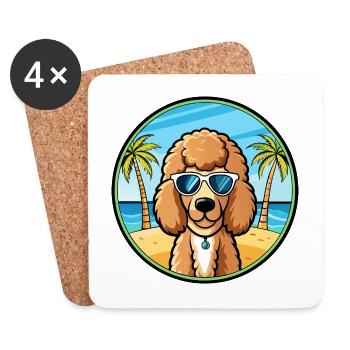 Pudel Hund Rasse Cartoon Sonnenbrille Strand - Untersetzer (4er-Set) - Weiß - Vorne
