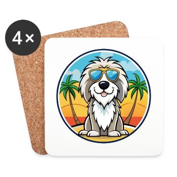Picardie Schäferhund Rasse Cartoon Sonnenbrille Strand - Untersetzer (4er-Set) - Weiß - Vorne