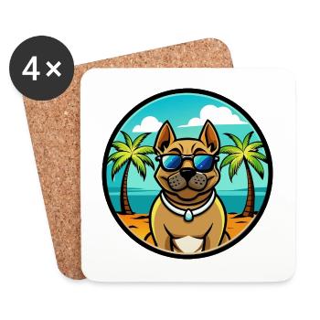 Perro De Presa Canario Hunderasse Cartoon Strand - Untersetzer (4er-Set) - Weiß - Vorne