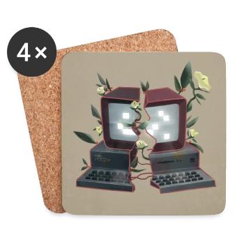 Computer mit Blumen - Natur überwältigt Technik - Untersetzer (4er-Set) - Weiß - Vorne