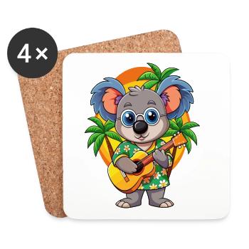 Lustige Koala Cartoon Sommer Strand Sonnenbrille Gitarre - Untersetzer (4er-Set) - Weiß - Vorne
