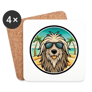 Bergamasco Chien Race Dessin Animé Lunettes De Soleil Plage - Dessous de verre (lot de 4) - blanc - Devant