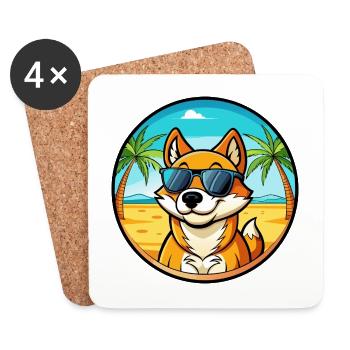 Lunettes de soleil de dessin animé de race de chien chantant de Nouvelle-Guinée - Dessous de verre (lot de 4) - blanc - Devant