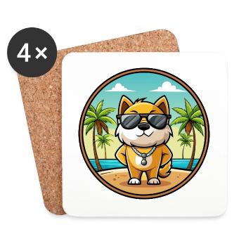 Milieu Asiatique Ovtcharka Chien Race Dessin Animé Plage - Dessous de verre (lot de 4) - blanc - Devant