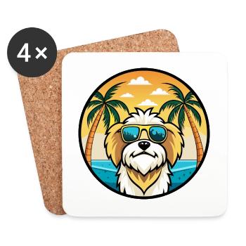 Lhassa Apso Chien Race Dessin Animé Lunettes De Soleil Plage - Dessous de verre (lot de 4) - blanc - Devant