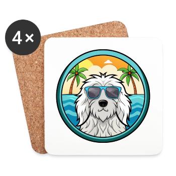 Komondor Hunderasse Cartoon Sonnenbrille Strand - Untersetzer (4er-Set) - Weiß - Vorne