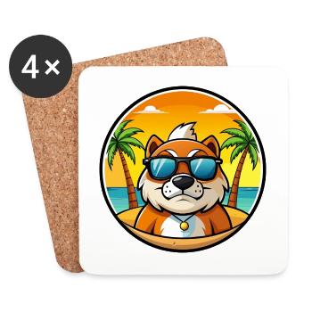 Moskau Watchdog Rasse Cartoon Sonnenbrille Strand - Untersetzer (4er-Set) - Weiß - Vorne