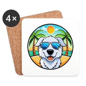 Kuvasz Dog Breed Cartoon Sunglasses Beach - Coasters (set of 4) - white - Front