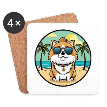 Japonais Chin Chien Race Dessin Animé Lunettes De Soleil Plage - Dessous de verre (lot de 4) - blanc - Devant