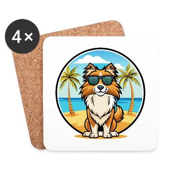 Berger anglais Chien Race Dessin Animé Lunettes De Soleil Plage - Dessous de verre (lot de 4) - blanc - Devant