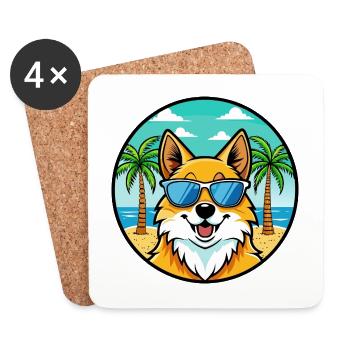 Deutscher Spitz Hund Rasse Cartoon Sonnenbrille Strand - Untersetzer (4er-Set) - Weiß - Vorne