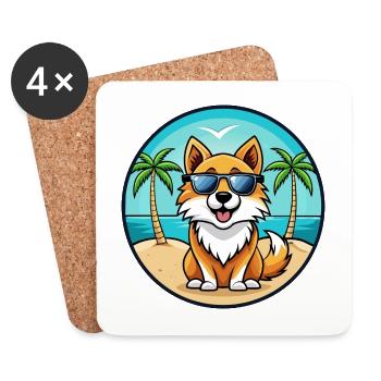 Isländischer Schäferhund Rasse Cartoon Sonnenbrille Strand - Untersetzer (4er-Set) - Weiß - Vorne
