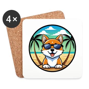 Hokkaido Dog Breed Cartoon Sunglasses Beach - Coasters (set of 4) - white - Front