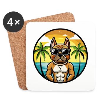 Deutscher Boxer Hund Rasse Cartoon Sonnenbrille Strand - Untersetzer (4er-Set) - Weiß - Vorne