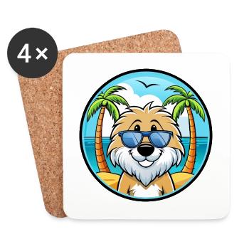 Friesische Wasserhundrasse Cartoon Sonnenbrille Strand - Untersetzer (4er-Set) - Weiß - Vorne