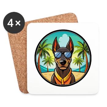 Doberman Dog Breed Cartoon Sunglasses Beach - Coasters (set of 4) - white - Front