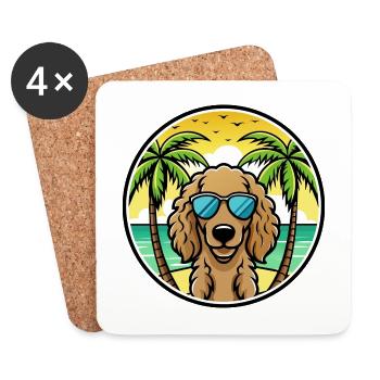 Curly Coated Retriever Dog Breed Cartoon Beach - Coasters (set of 4) - white - Front