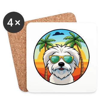 Coton De Tulear Hunderasse Cartoon Sonnenbrille Strand - Untersetzer (4er-Set) - Weiß - Vorne