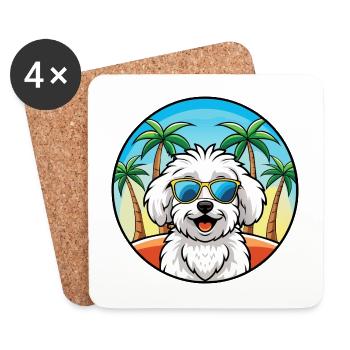 Bichon Frise Hunderasse Cartoon Sonnenbrille Strand - Untersetzer (4er-Set) - Weiß - Vorne