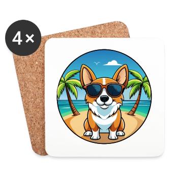 Strickjacke Welsh Corgi Hund Rasse Cartoon Sonnenbrille - Untersetzer (4er-Set) - Weiß - Vorne