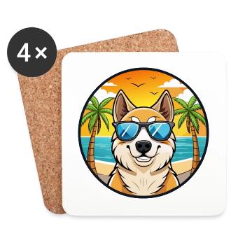 Central Asian Shepherd Dog Breed Cartoon Beach - Coasters (set of 4) - white - Front