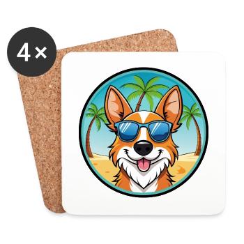 Brittany Dog Breed Cartoon Sunglasses Beach - Coasters (set of 4) - white - Front