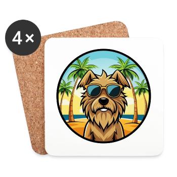 Briard Dog Breed Cartoon Sunglasses Beach - Coasters (set of 4) - white - Front