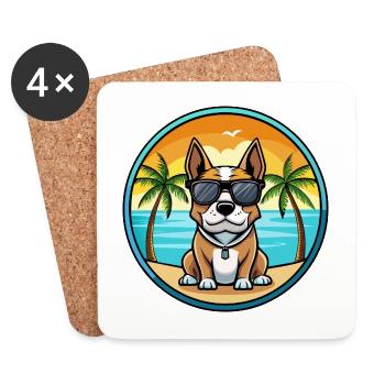 Braque Auvergne Dog Breed Cartoon Sunglasses Beach - Coasters (set of 4) - white - Front