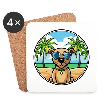 Black Mouth Cur Dog Breed Cartoon Sunglasses Beach - Coasters (set of 4) - white - Front