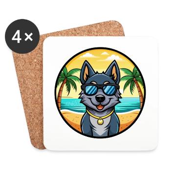 Black Norwegian Elkhound Dog Breed Cartoon Beach - Coasters (set of 4) - white - Front