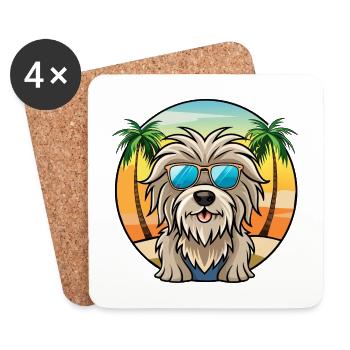 Bergamasco Chien de berger Race Dessin animé Lunettes de soleil Plage - Dessous de verre (lot de 4) - blanc - Devant