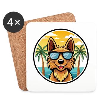 Australian Terrier Dog Breed Cartoon Sunglasses - Coasters (set of 4) - white - Front