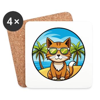Havanna Braun Katze Rasse Cartoon Sonnenbrille Strand - Untersetzer (4er-Set) - Weiß - Vorne