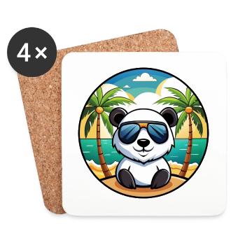 Panda Lustige Cartoon Sommer Strand Sonnenbrille Cool - Untersetzer (4er-Set) - Weiß - Vorne