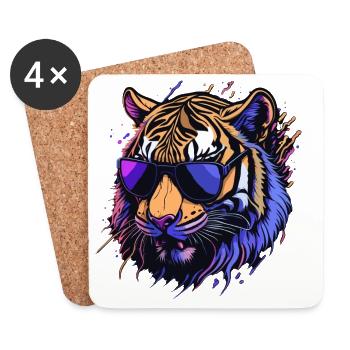 Cooler Retro-Tigerkopf - Untersetzer (4er-Set) - Weiß - Vorne