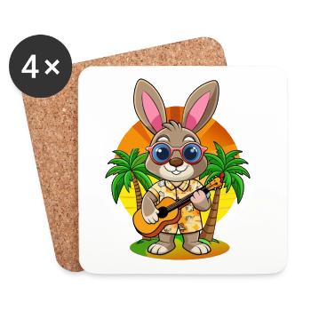 Lustige Kaninchen Sommer Strand Sonnenbrille Hawaiianisch - Untersetzer (4er-Set) - Weiß - Vorne