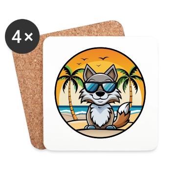Wolf Lustige Cartoon Sommer Strand Sonnenbrille Aufkleber - Untersetzer (4er-Set) - Weiß - Vorne