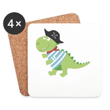 Dino Pirat Piratenkostüm Halloween Karneval Jungen - Untersetzer (4er-Set) - Weiß - Vorne