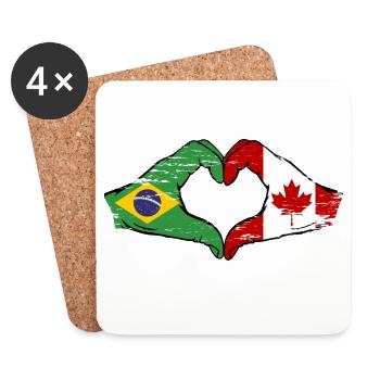 Brazil Canada Flag Hands Heart Shape Used - Coasters (set of 4) - white - Front