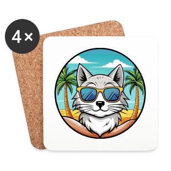 Lunettes de soleil de plage de race de chat angora turc - Dessous de verre (lot de 4) - blanc - Devant