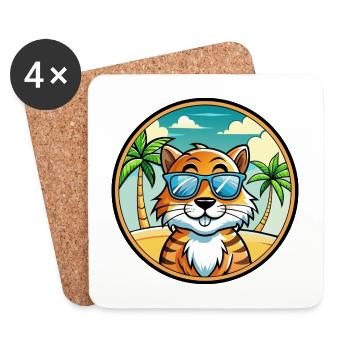Tiger Cat Breed Cartoon Sunglasses Beach - Coasters (set of 4) - white - Front