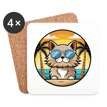 Selkirk Rex Cat Breed Cartoon Lunettes de soleil Beach - Dessous de verre (lot de 4) - blanc - Devant