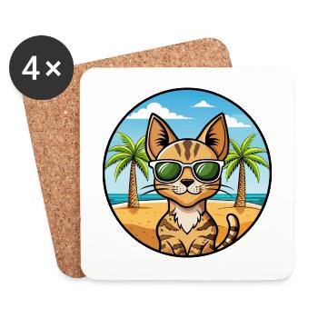 Savannah Katzenrasse Cartoon Sonnenbrille Strand - Untersetzer (4er-Set) - Weiß - Vorne