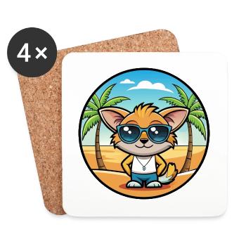 Pixie Bob Cat Breed Lunettes de soleil de dessin animé Beach - Dessous de verre (lot de 4) - blanc - Devant