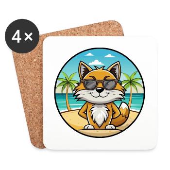 Manx Katzenrasse Cartoon Sonnenbrille Strand - Untersetzer (4er-Set) - Weiß - Vorne